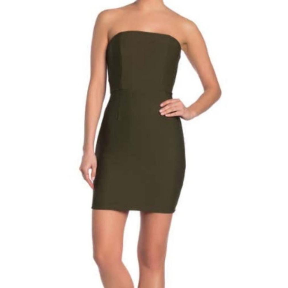 Kenedik Strapless X Back Bodycon Bandage Dress Olive Size Large